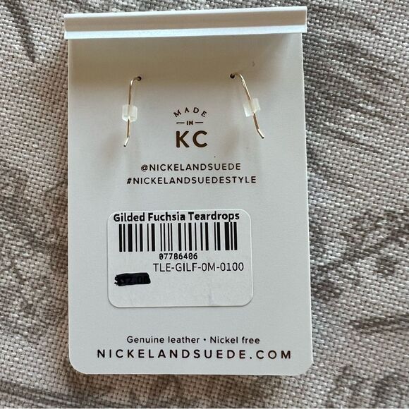 Nickel & Suede Full Grain Leather Nickel Free Textured Fuchsia Teardrop Earrings - Picture 8 of 12